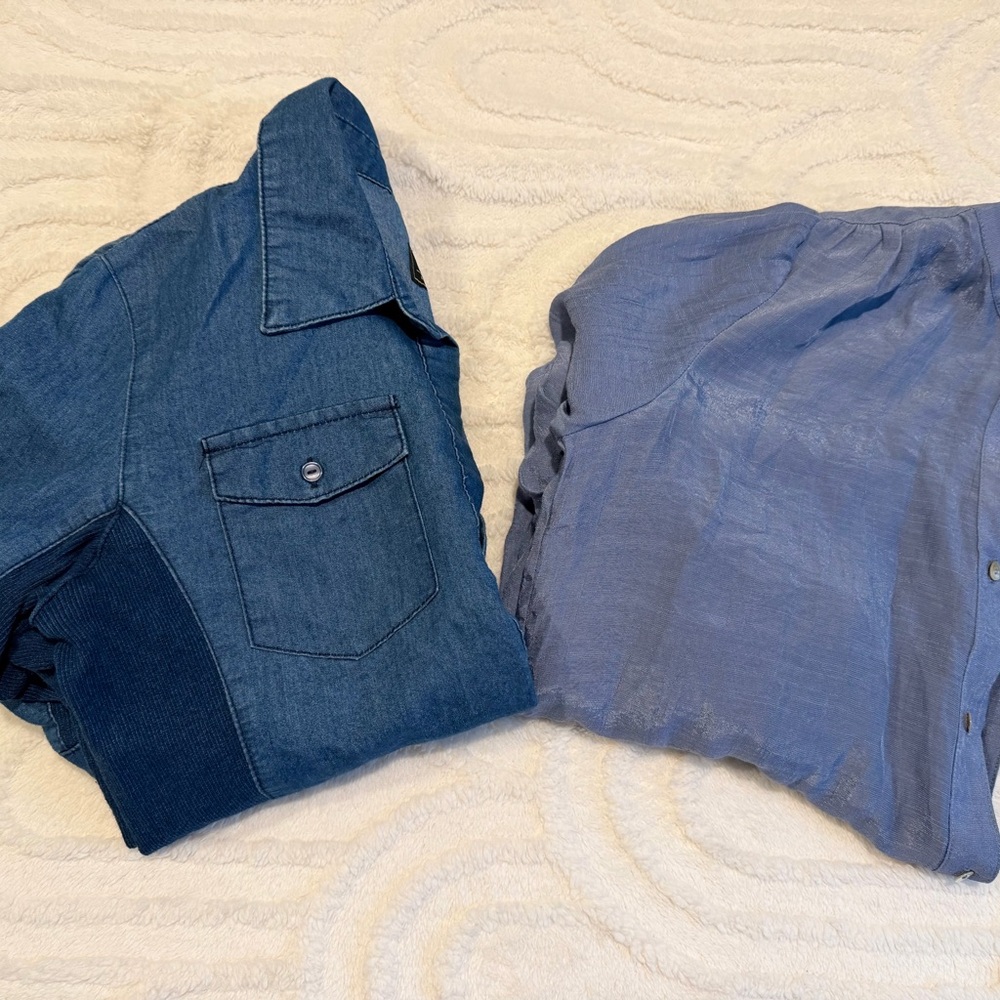 Women’s Blue Button-Up Tops, Set of 2, Size M, EUC, Casual Spring Summer Tops
